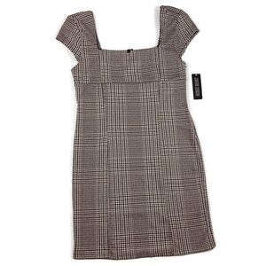 Derek Heart Square Neck Plaid Stretchy Sheath Dress NEW!